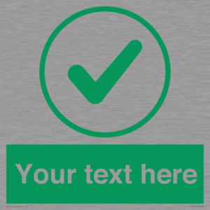 Custom green background, green tick in circle sign